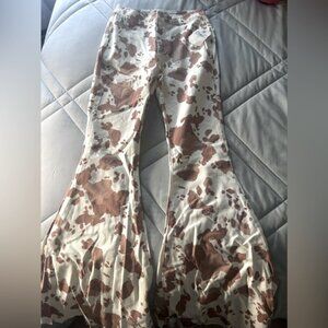 cow printed flared jeans